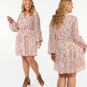 NWT Cato Plus Size Boho Dress in Watercolor Brush Stroke Print